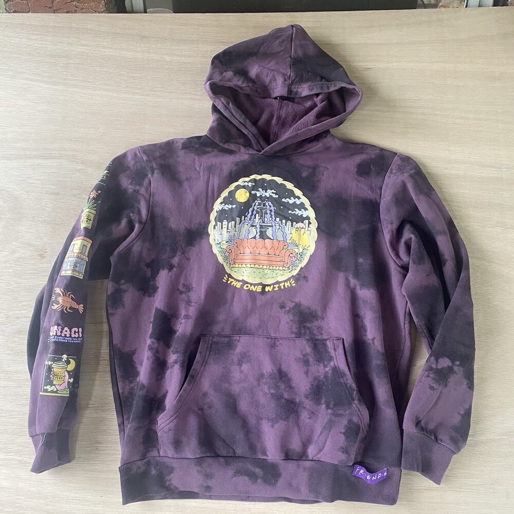 Purple & Black Tie Dye Friends Unisex Pullover Hoodie Sweatshirt Size Medium